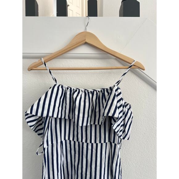 Zara Blue White Striped Cold Shoulder Button Up Linen Blend Sundress Womens XS - Picture 9 of 16